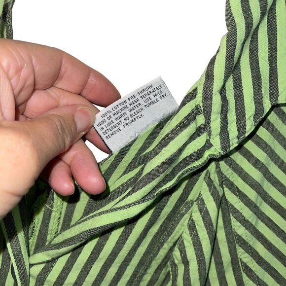 New Touch Vintage Womens Romper Size Large Green Striped Pockets Los Angeles - Picture 7 of 9